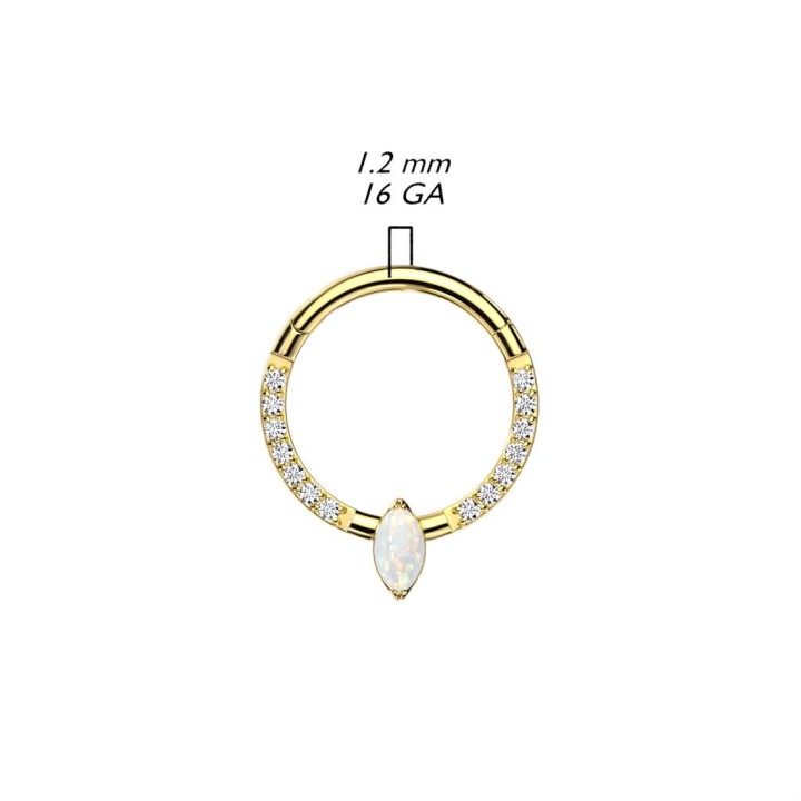 Piercing anneau titane doré marquise opalite (oreille, septum)