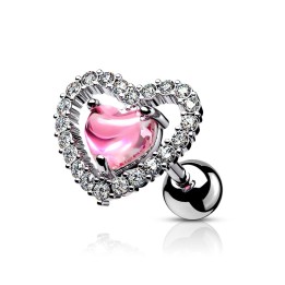 Piercing oreille cartilage hélix coeur zircon rose