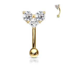 Piercing arcade coeur à 3 zircons plaqué or