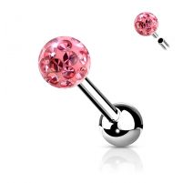 Piercing cartilage oreille à boule sertie de cristaux rose