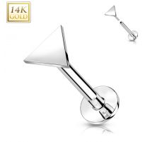 Piercing labret oreille or blanc 14 carats triangle