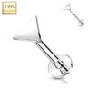 Piercing labret oreille or blanc 14 carats triangle