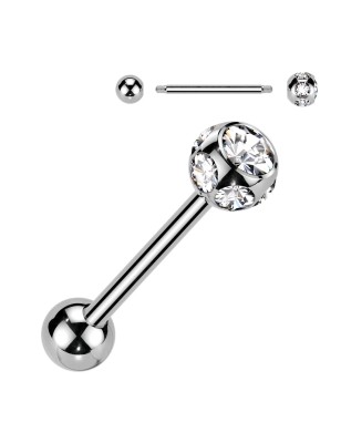 Piercing langue acier chirurgical – Boule 7 strass scintillants