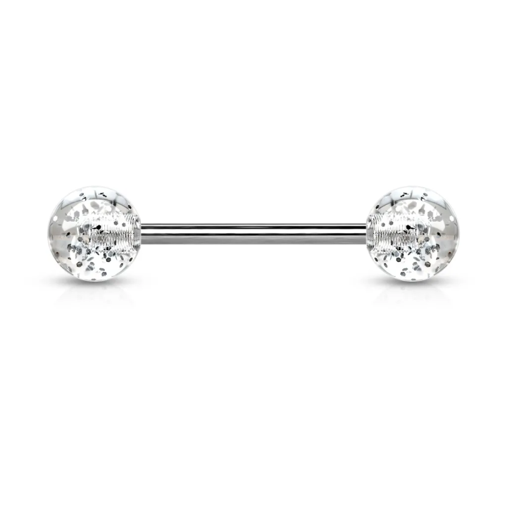Piercing langue Acier Boules Acrylique Glitter