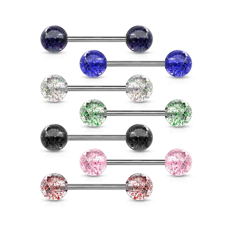 Piercing langue glitter – Boules pailletées colorées en acier
