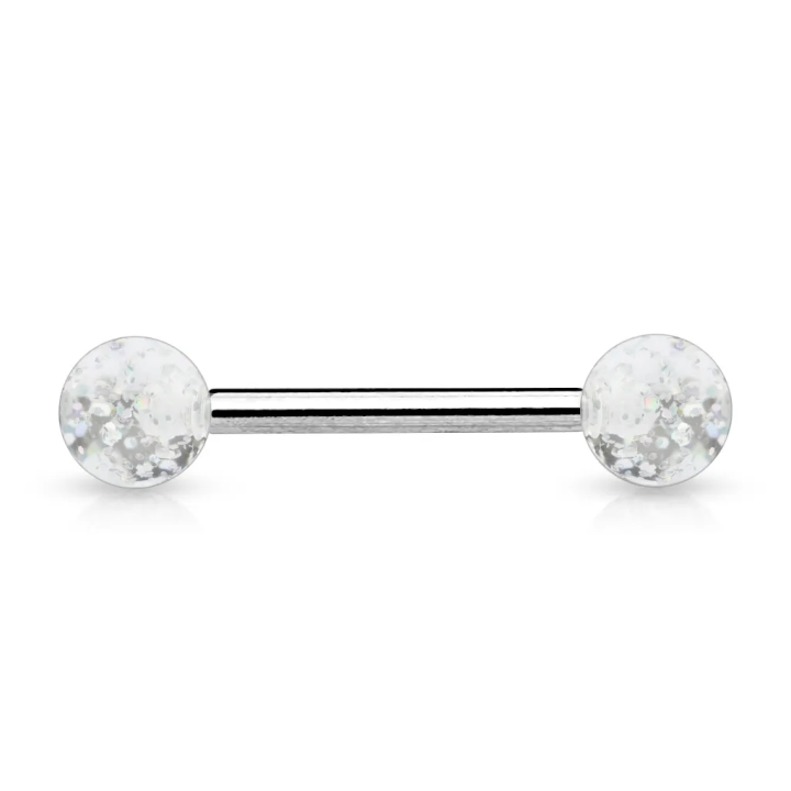 Piercing langue glitter – Boules pailletées colorées en acier