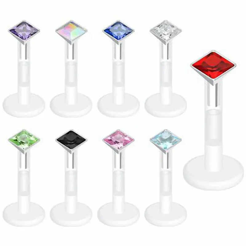 Piercing oreille Labret Monroe Bioflex Gemme Carré Piercing oreille Labret Monroe Bioflex Gemme Carré
