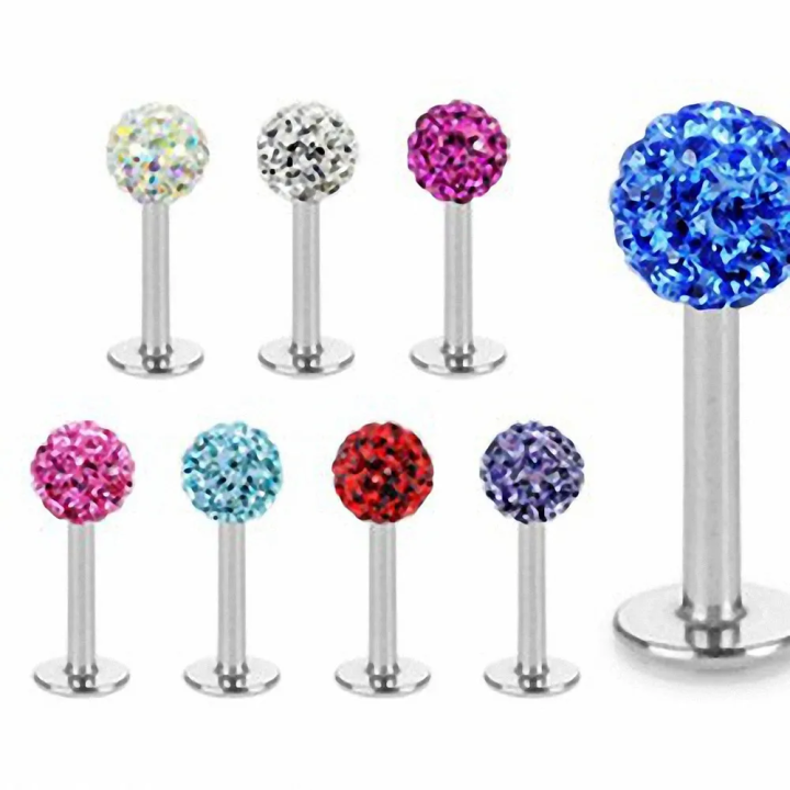 Piercing labret boule strass – Acier et couleurs scintillantes