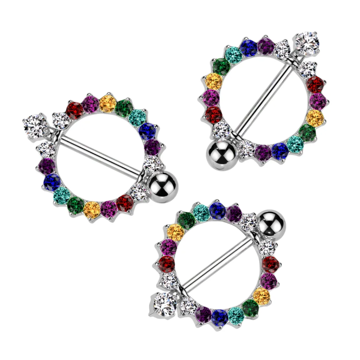Piercing téton arc-en-ciel LGBT – Cercle acier & strass Pride