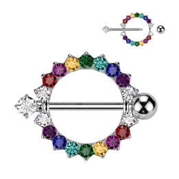 Piercing téton arc-en-ciel LGBT – Cercle acier & strass Pride