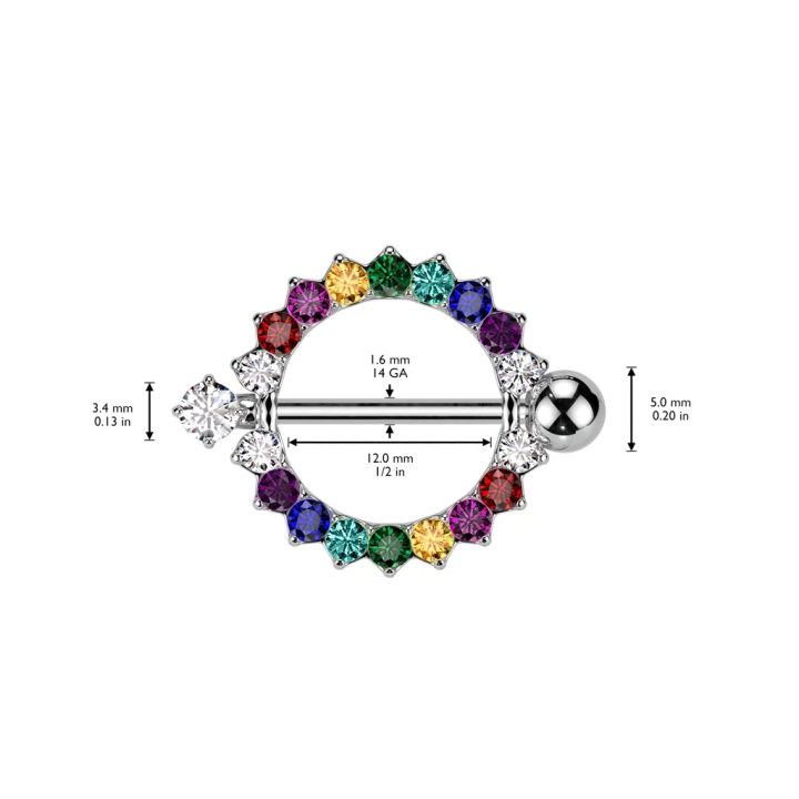 Piercing téton arc-en-ciel LGBT – Cercle acier & strass Pride