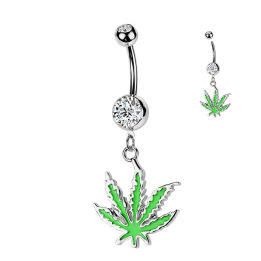 Piercing nombril cannabis vert chic – Strass brillant
