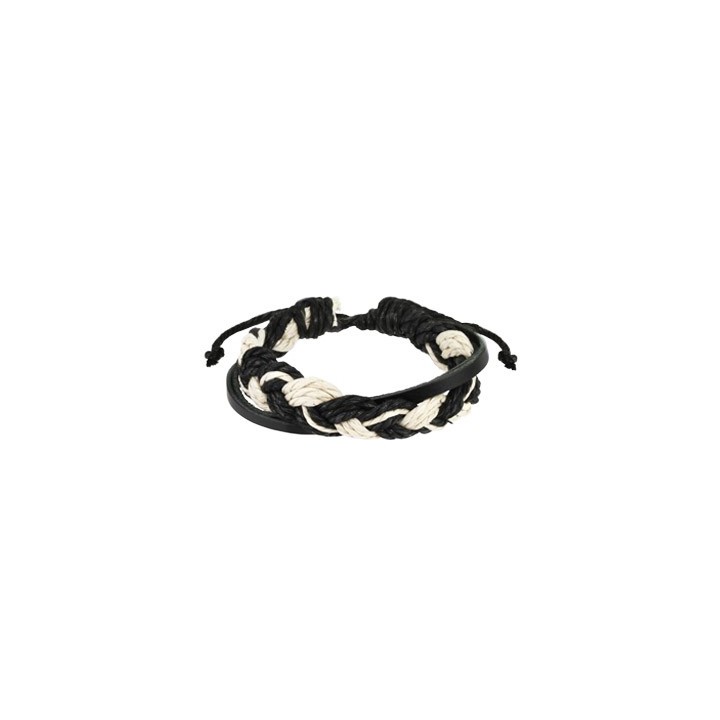 Bracelet Homme en Cuir Tressé Noir et Blanc