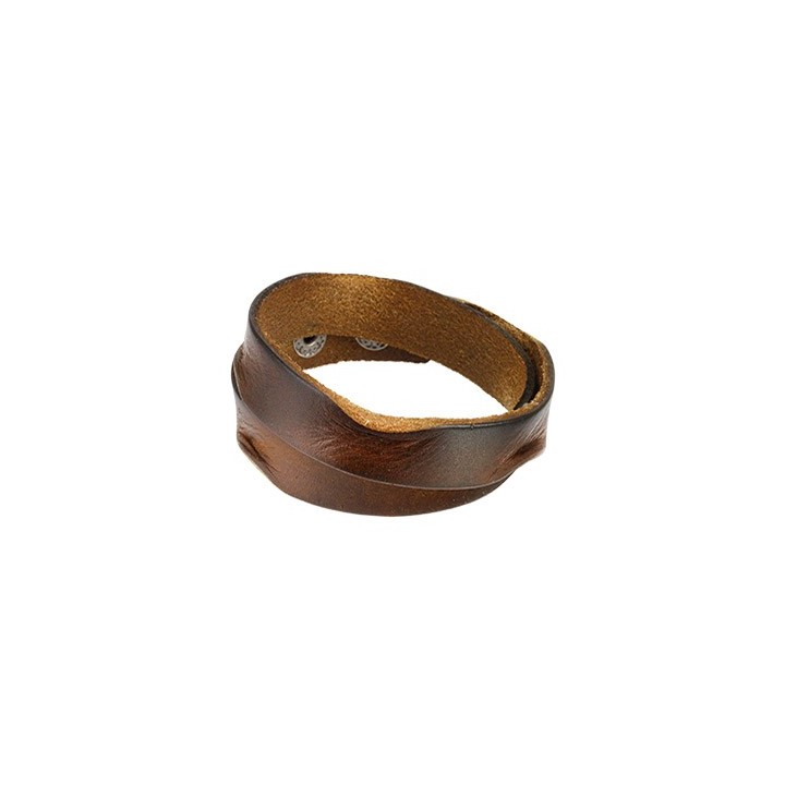 Bracelet Homme en Cuir Marron Bords Ecrasés