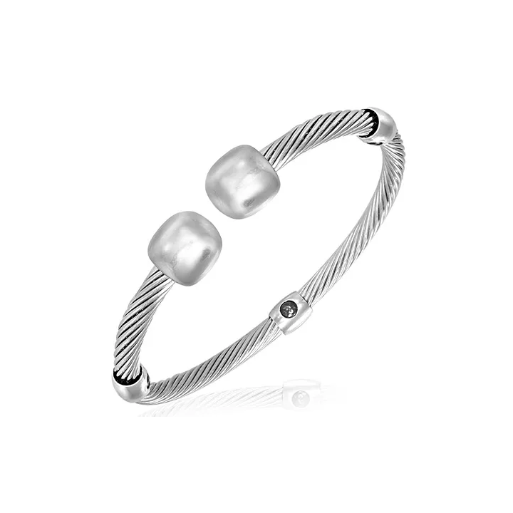 Bracelet manchette en acier torsadé argenté