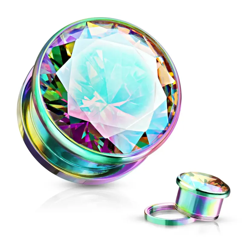 Piercing tunnel acier rainbow zircon aurore boréale Piercing tunnel acier rainbow zircon aurore boréale