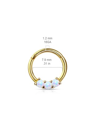 Piercing anneau daith septum doré 3 opales