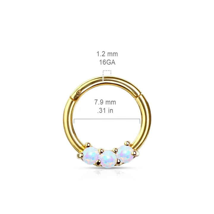 Piercing anneau daith septum doré 3 opales