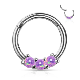 Piercing anneau daith septum 3 opales violettes