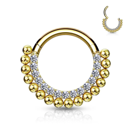 Piercing anneau oreille acier doré perles et strass