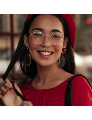 Piercing anneau oreille acier doré perles et strass