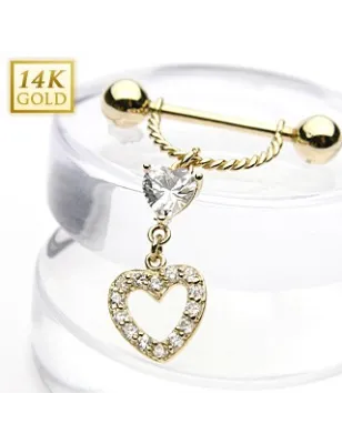 Piercing Bouclier Téton Or 14K Pendentif Coeur