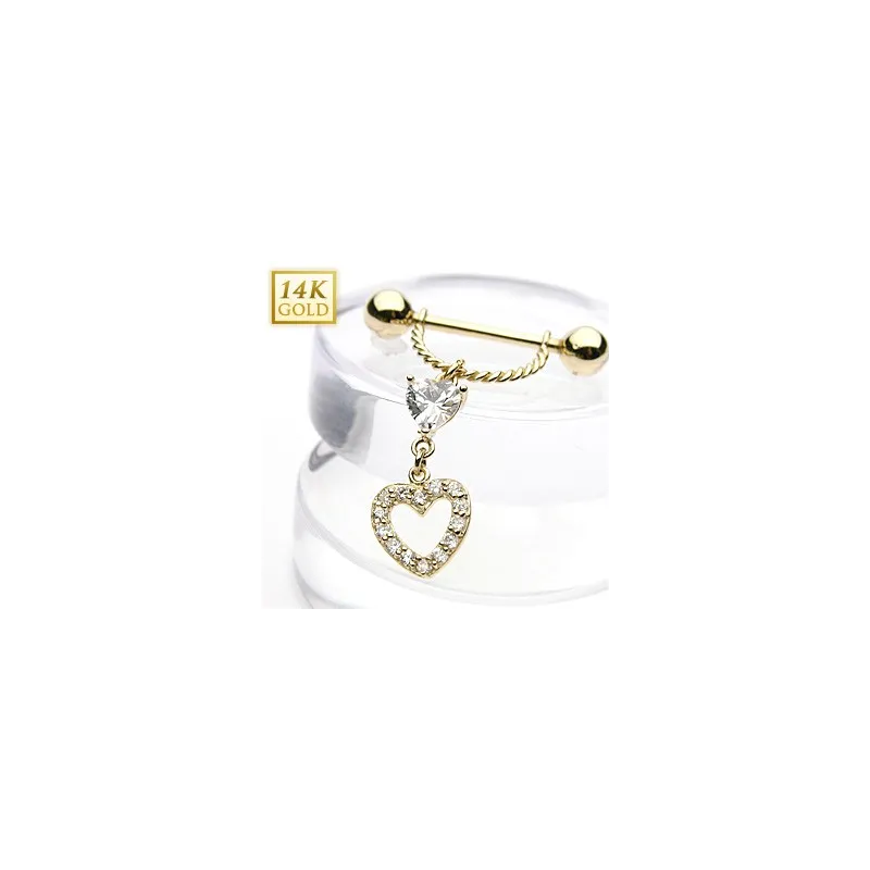Piercing Bouclier Téton Or 14 Carats Pendentif Coeur