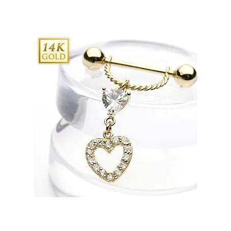 Piercing Bouclier Téton Or 14K Pendentif Coeur