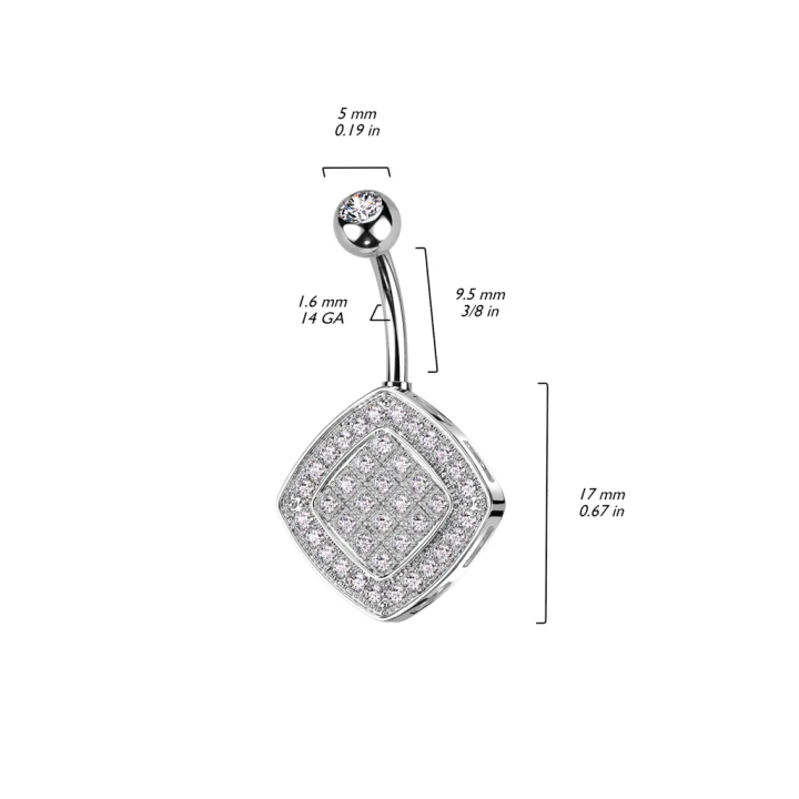 Piercing nombril losange pavé de zircon