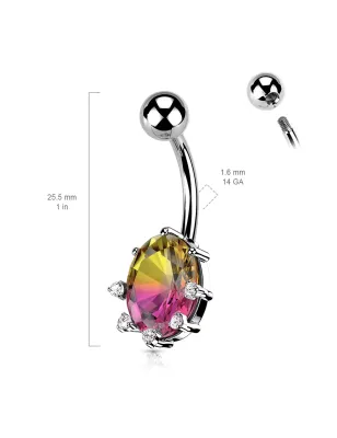 Piercing nombril cristal à reflets ovale