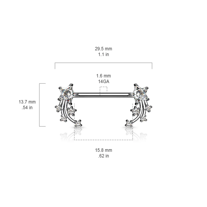 Piercing téton étoile filante strass blanc