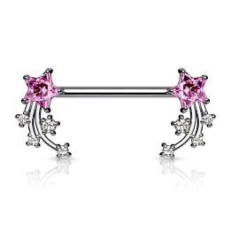 Piercing téton étoile filante strass rose