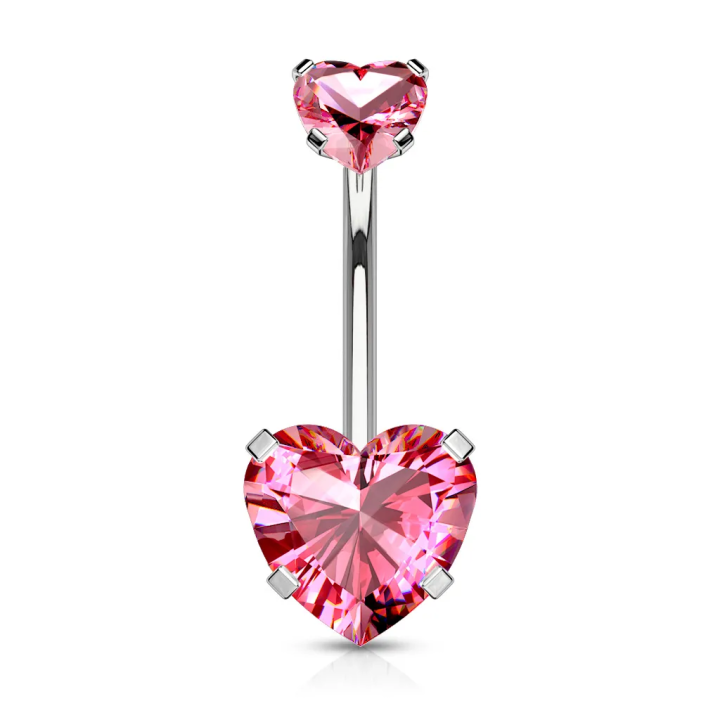 Piercing nombril double zircon coeur rose