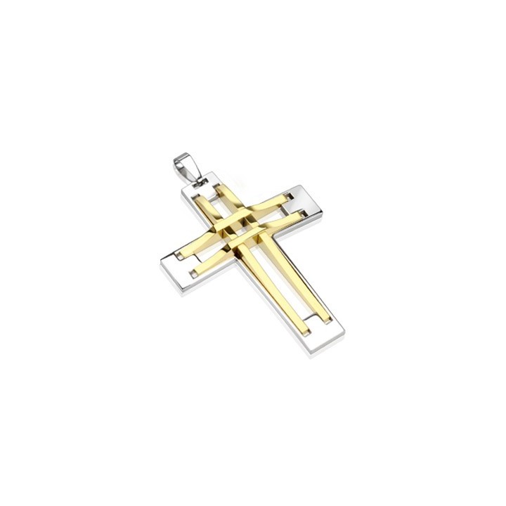 Pendentif Croix Argentée et Dorée