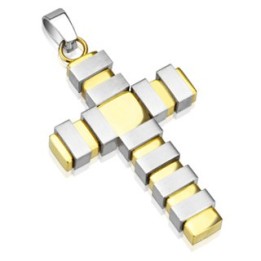 Pendentif Croix Multi-Bandes Doré
