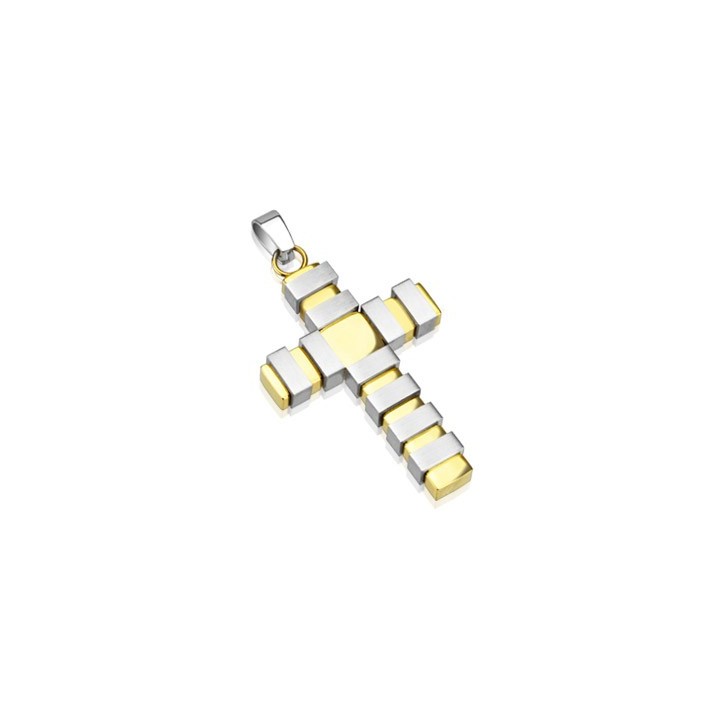 Pendentif Croix Multi-Bandes Doré