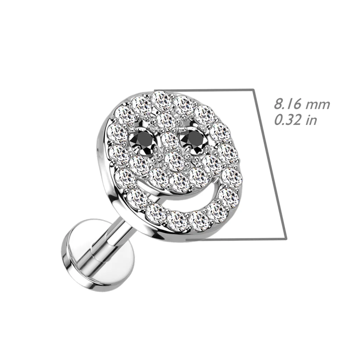 Piercing oreille labret hélix smiley pavé de strass
