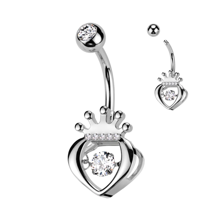 Piercing nombril couronne coeur zircon