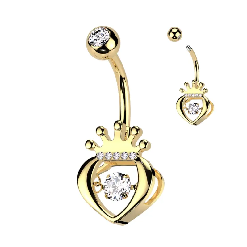 Piercing nombril doré couronne coeur zircon Piercing nombril doré couronne coeur zircon