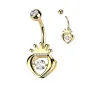 Piercing nombril doré couronne coeur zircon Piercing nombril doré couronne coeur zircon
