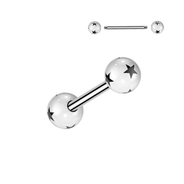 Piercing langue acier chirurgical boules acrylique étoiles