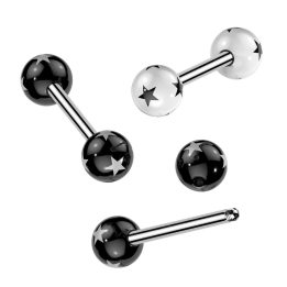 Piercing langue acier chirurgical boules acrylique étoiles