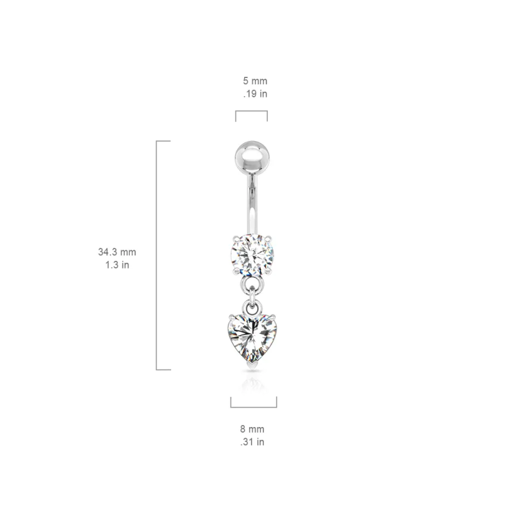 Piercing nombril Plaqué Rhodium Gemme Coeur