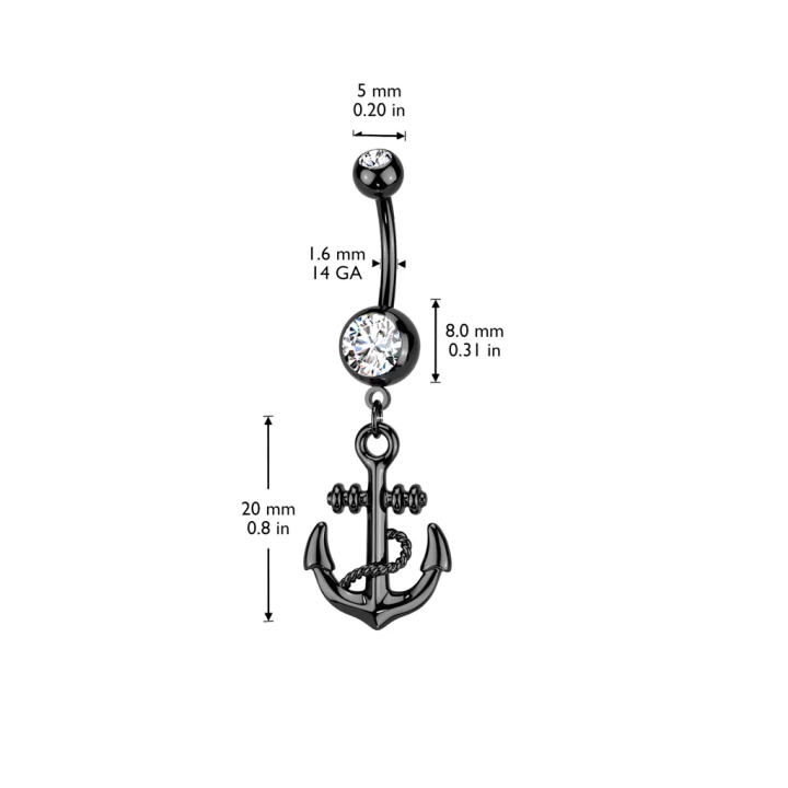 Piercing nombril noir ancre