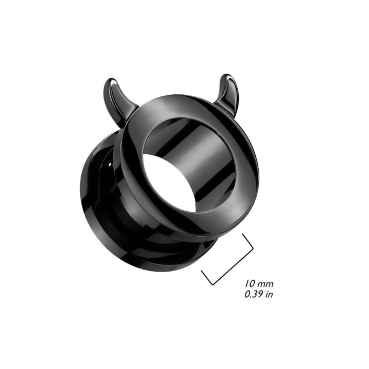 Piercing tunnel oreille acier noir cornes de diable