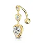 Piercing nombril inversé triple coeur strass plaqué or Piercing nombril inversé triple coeur strass plaqué or