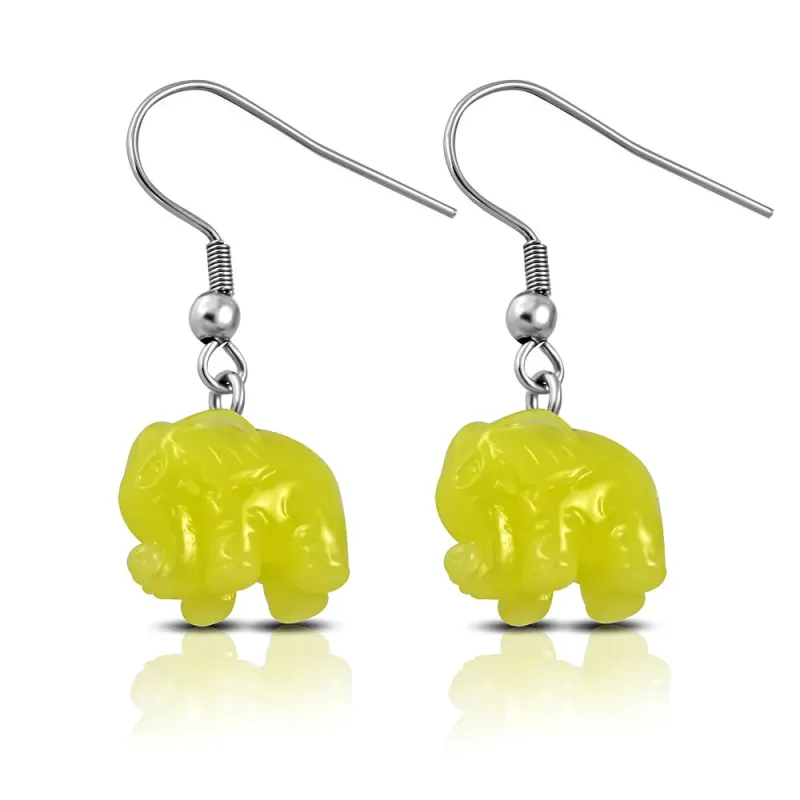 Paire Boucles d'oreille crochet éléphant résine jaune Paire Boucles d'oreille crochet éléphant résine jaune