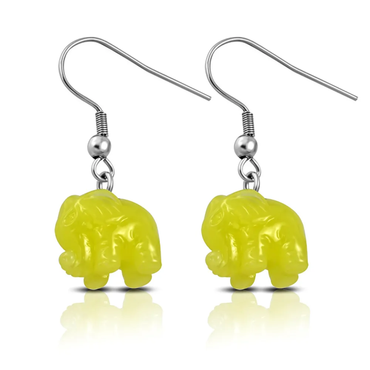 Paire Boucles d'oreille crochet éléphant résine jaune
