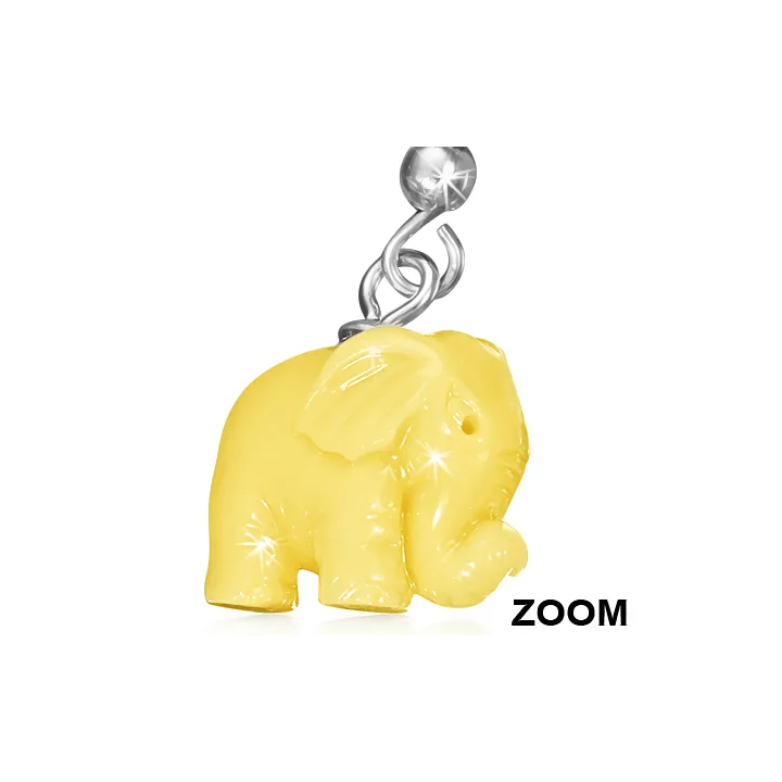 Paire Boucles d'oreille crochet éléphant résine jaune