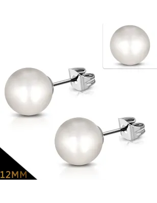 Paire Boucles d'oreille perles blanches 12 mm